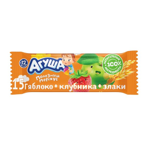 Агуша фруктовый батончик Яблоко-клубника-злаки 15г